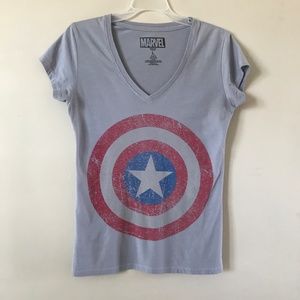 Captain America Shield Logo Tee Shirt. Gray. Large.